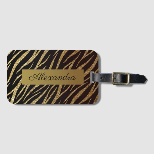 Girly Luxury Black Gold Classy-Zebra op maat Bagagelabel (Voorkant (horizontaal))