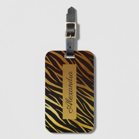 Girly Luxury Black Gold Classy Zebra print aangepa Bagagelabel (Voorkant (verticaal))