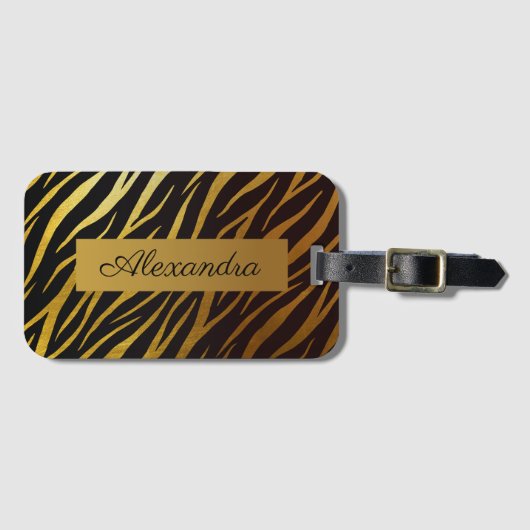 Girly Luxury Black Gold Classy Zebra print aangepa Bagagelabel (Voorkant (horizontaal))