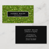 Girly Luxury Green Glam glitter en Black Visitekaartje (Voorkant / Achterkant)