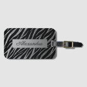 Girly Luxury Silver en Black Classy Zebra Print Bagagelabel (Voorkant (horizontaal))