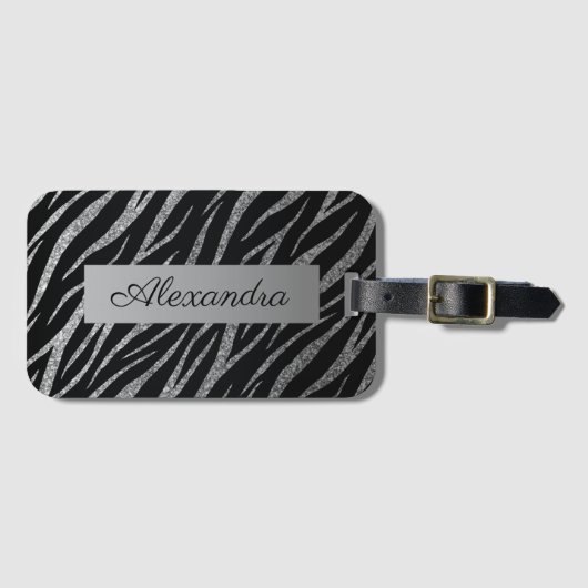 Girly Luxury Silver en Black Classy Zebra Print Bagagelabel (Voorkant (horizontaal))