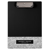 Girly Luxury Silver Sequin Glitter Black Klembord (Voorkant)