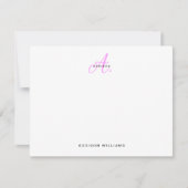 Girly Magenta Hot Roze Script Monogram Notitiekaartje (Voorkant)