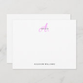 Girly Magenta Hot Roze Script Monogram Notitiekaartje (Voorkant / Achterkant)