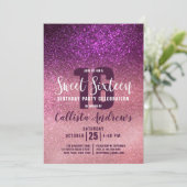 Girly Magenta Roze Triple Glitter Ombre Sweet 16 Kaart (Staand voorkant)