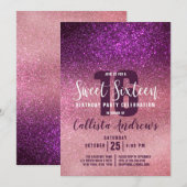 Girly Magenta Roze Triple Glitter Ombre Sweet 16 Kaart (Voorkant / Achterkant)
