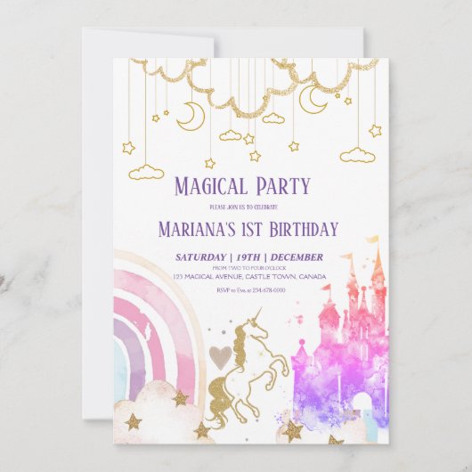 Girly Magical Country Pony Kids Verjaardagsfeestje Kaart (Voorkant)