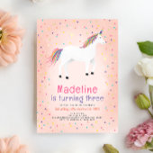 Girly Magical Cute Pink Unicorn Kids Birthday Kaart