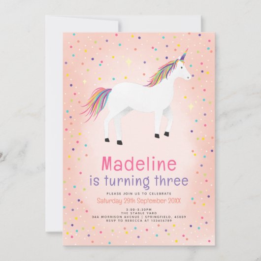 Girly Magical Cute Pink Unicorn Kids Birthday Kaart (Voorkant)