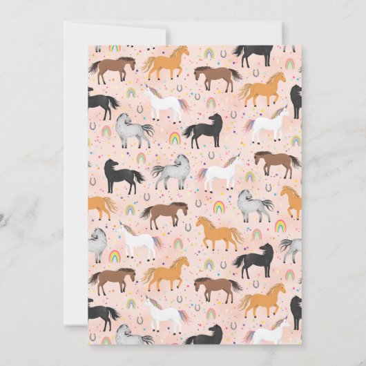 Girly Magical Cute Pink Unicorn Kids Birthday Kaart (Achterkant)