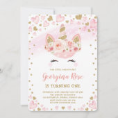 Girly Magical Unicorn Birthday Pink Gold Hearts Kaart (Voorkant)