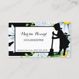 Girly Maid Stripes en Daisy Floral Huishoudster Visitekaartje