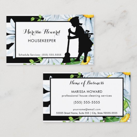 Girly Maid Stripes en Daisy Floral Huishoudster Visitekaartje (Voorkant / Achterkant)