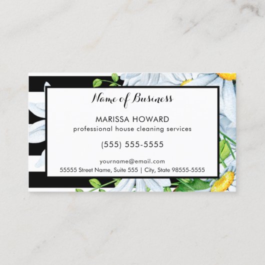 Girly Maid Stripes en Daisy Floral Huishoudster Visitekaartje (Achterkant)