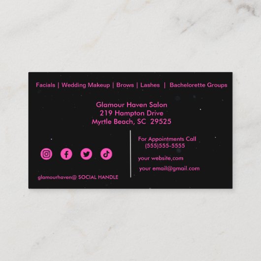 Girly make-up artiest zwart wit Visitekaartjes (Achterkant)