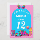 Girly Malibu Beach Retro Uitnodiging voor verjaard (Voorkant)