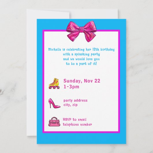 Girly Malibu Beach Retro Uitnodiging voor verjaard (Achterkant)