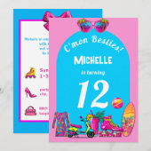 Girly Malibu Beach Retro Uitnodiging voor verjaard (Voorkant / Achterkant)