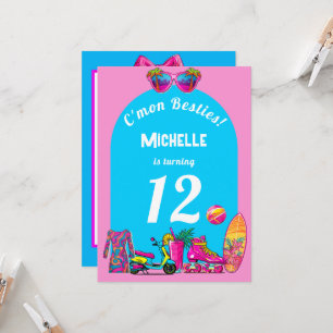 Girly Malibu Beach Retro Uitnodiging voor verjaard