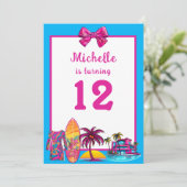 Girly Malibu Beach Retro Uitnodiging voor verjaard (Staand voorkant)
