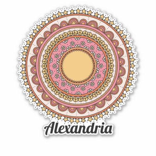Girly mandala cirkels sterren bloemen vredesborden sticker (Voorkant)