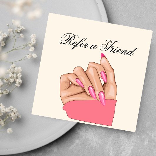 Girly Manicurist Nails Typografie Referral Kaart Vierkante Visitekaartje
