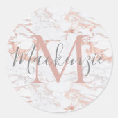 Girly Marble and Roos Gold Foil Monogram Ronde Sticker (Voorkant)