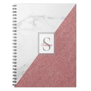 Girly Marble Blush Pink Glitter Monogram Geometric Notitieboek
