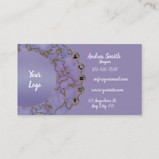 Girly Marble Gold Glitter Modern Minimalist Paars Visitekaartje