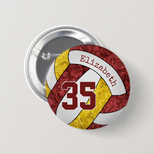 Girly Maroon Gold Volleybal Team Kleuren Ronde Button 5,7 Cm