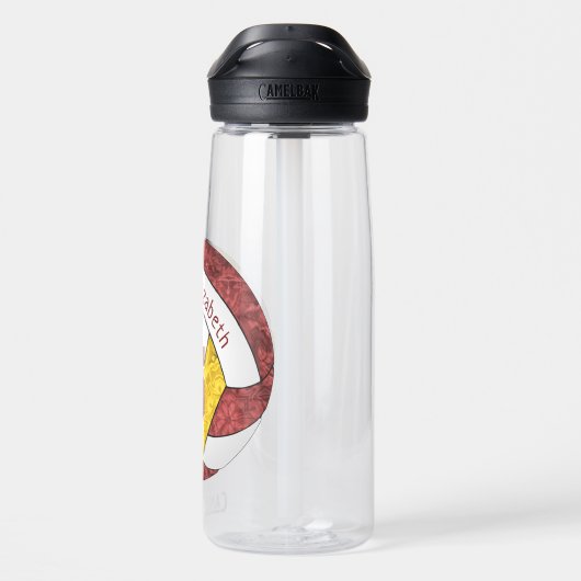 Girly Maroon Gold Volleybal Team Kleuren Waterfles (Achterkant)