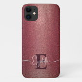 Girly Maroon-Roos Glitter Gepersonaliseerd Monogra Case-Mate iPhone Case (Achterkant)