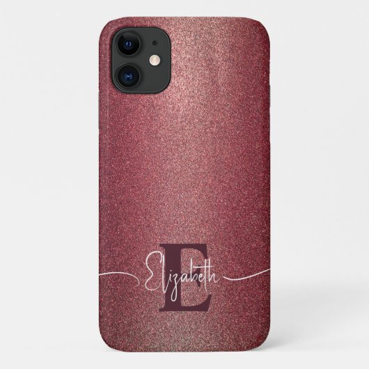 Girly Maroon-Roos Glitter Gepersonaliseerd Monogra Case-Mate iPhone Case (Achterkant)
