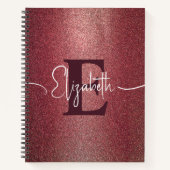 Girly Maroon - Roos Glitter Monogram Naam Notitieb Notitieboek (Voorkant)