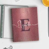 Girly Maroon - Roos Glitter Monogram Naam Notitieb Notitieboek