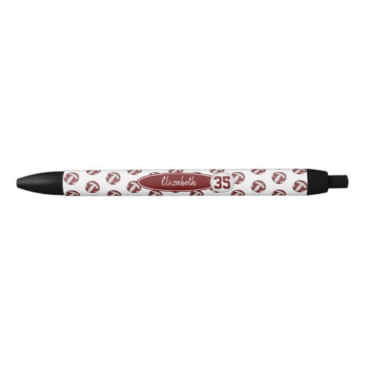 Girly Maroon Wit Gepersonaliseerd Volleybal Zwarte Inkt Pen (Voorkant)