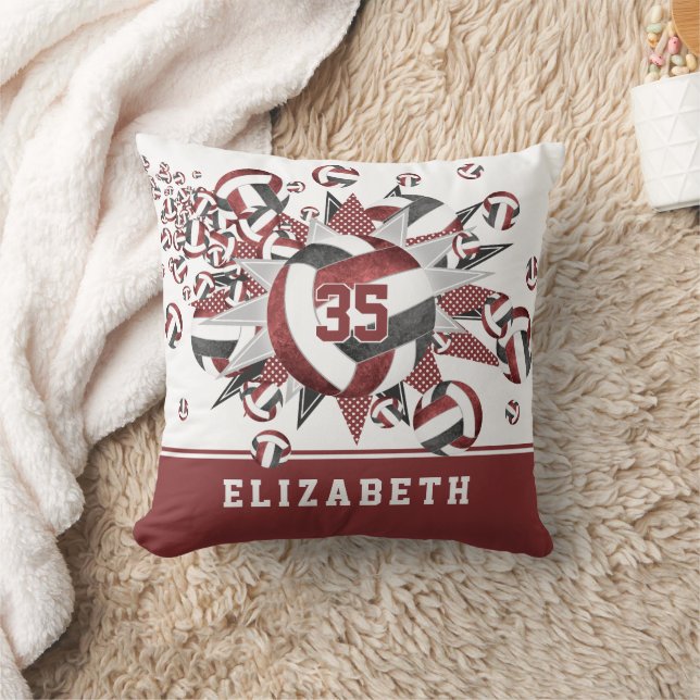 Girly Maroon Zwarte volleyballen sterren atleet na Kussen (Deken)