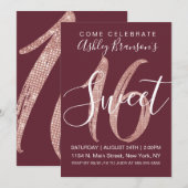 Girly Marsala Roos Gold Sequin Glitter Sweet 16 Kaart (Voorkant / Achterkant)