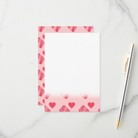 Girly Marshmallows Pink Heart Snoep Valentijnsdag RSVP Kaartje (Voorkant / Achterkant in situ)