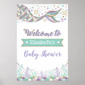 Girly Mermaid Baby shower Beach Zee Welkom Poster (Voorkant)