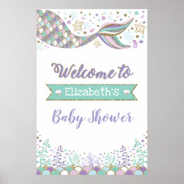 Girly Mermaid Baby shower Beach Zee Welkom Poster