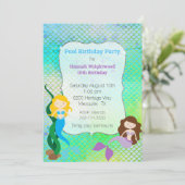 Girly Mermaid Birthday Pool Kaart (Staand voorkant)