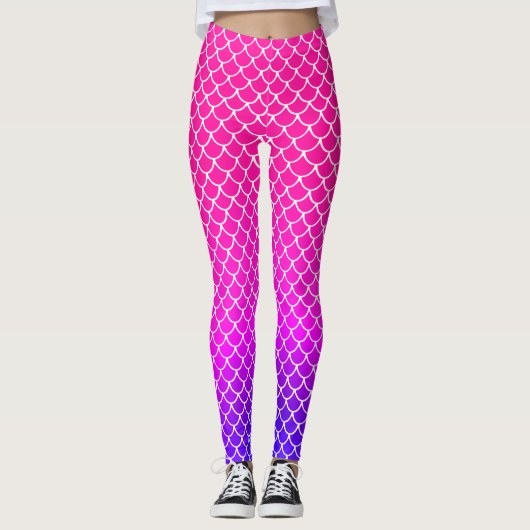 Girly Mermaid Doll Roze Verloop Schalen Patroon Leggings (Voorkant)