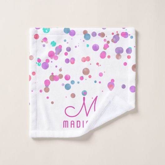 Girly Mermaid Glitter & Folie Confetti Monogram Bad Handdoek (Wasdoekje)