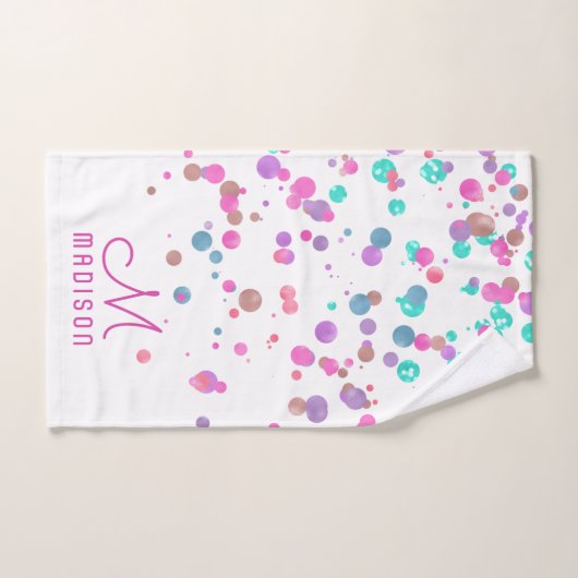 Girly Mermaid Glitter & Folie Confetti Monogram Bad Handdoek (Handdoek)