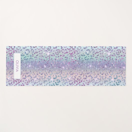 Girly Mermaid Glitter Leopard Print Monogram Naam Yogamat (Voorkant (horizontaal))