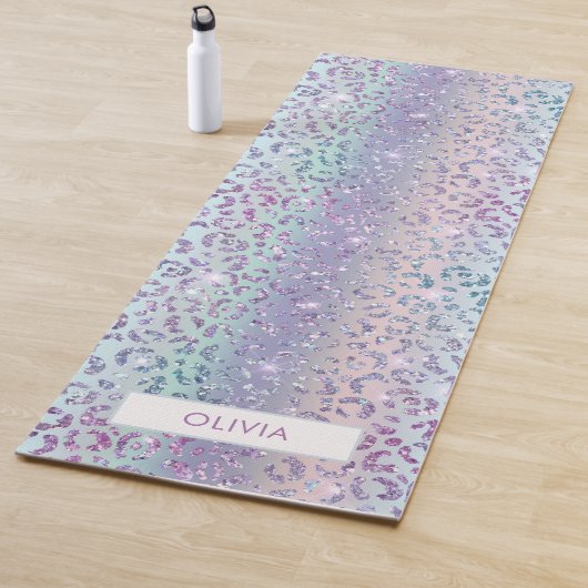 Girly Mermaid Glitter Leopard Print Monogram Naam Yogamat (In situ)