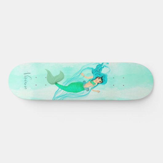 Girly Mermaid Green Tail Blue Persoonlijk Skateboard (Horizontaal)