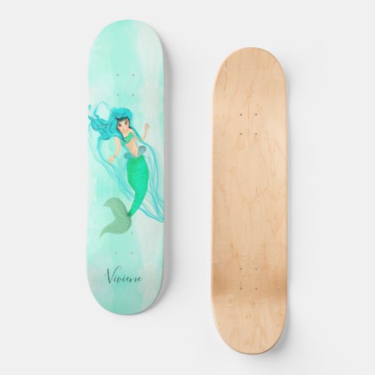 Girly Mermaid Green Tail Blue Persoonlijk Skateboard (Voorkant)
